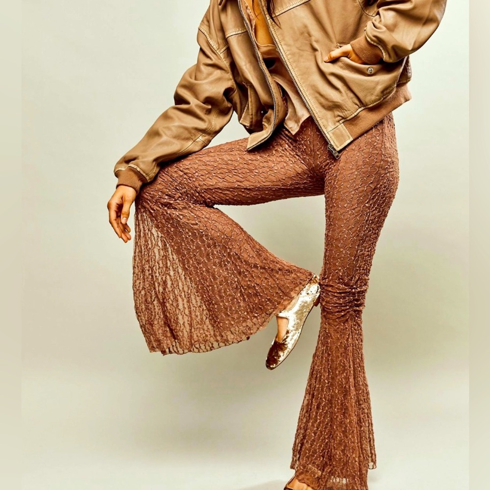 FREE PEOPLE Georgina flare mesh pants in rust size M